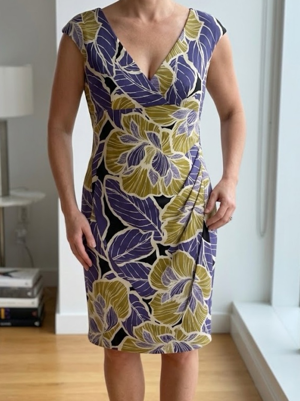 London Times Floral Faux Wrap Sheath Dress - Size 10
